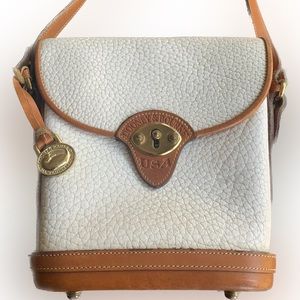 Vintage Dooney & Bourke Leather White and Tan Binocular Crossbody Bag